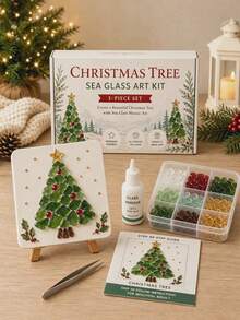 Christmas Sea Glass Mosaic DIY Art Kit, Adult Version, 6 Holiday Designs, 4-Inch Handmade Mosaic Craft Set With Display Stand, Creative Christmas Tabletop Decor, Holiday Gift For Craft Beginners - Multicolor - View 6