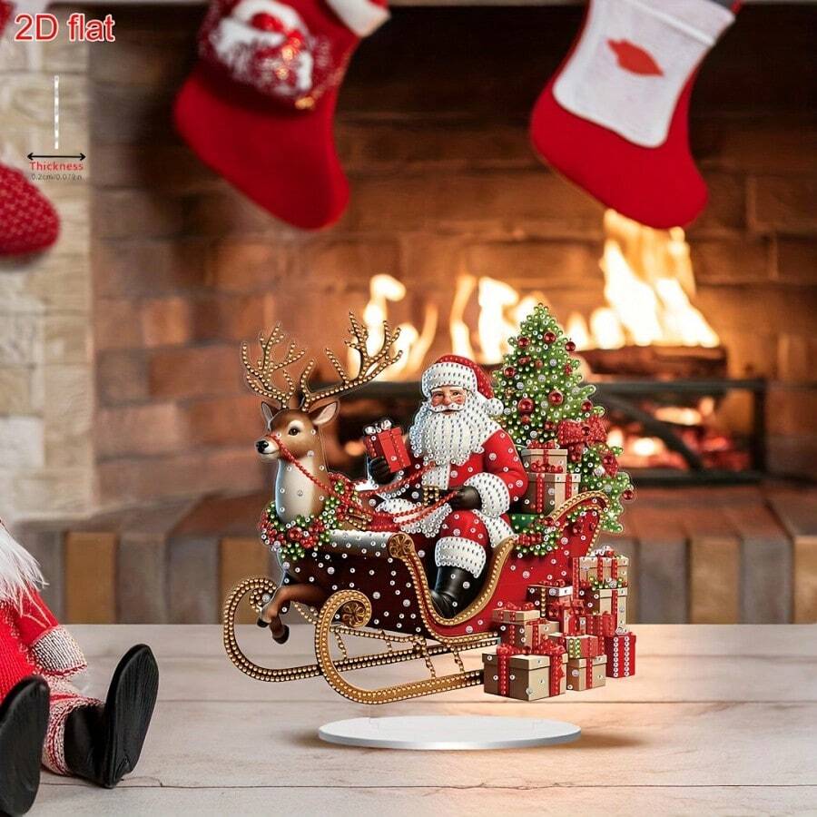1pc 2D Acrylic Flat Santa Sleigh Pattern Acrylic Ornament, Suitable For Living Room, Office, Desk - C - View 1