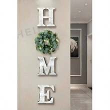 Wooden Vintage Theme "HOME" Letter Shaped Wall Decor, Artificial Floral Wreath Combination Hanging Ornament, Suitable For Entryway/Living Room Background Wall Home Decoration - 1PC - View 5