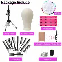 22 Inch Wig Canvas Block Head With Mannequin Tripod Head Stand Wig Holder Stand With Pins Wigs Making Kit And Supplies Accessories For Cosplay Making Wigs Styling Display - View 9