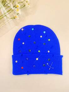 1pc Colorful Rhinestone Brooch Decor Minimalist Fashion Shiny Beanie Hat For Women And Men - Multicolor-b - View 5