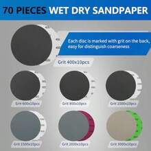 70pcs 5-Inch Wet/Dry Sandpaper Set, Hook & Loop 400-3000 Grit Multi-Purpose Sanding Discs, Tool Accessories For Sanders, Grinders And Polishers, Suitable For Metal, Wood, Plastic, Car Paint Polishing And Heavy-Duty Sanding - Black - View 6
