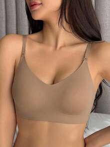 DAZY 女款無縫露背性感內衣，新娘內衣附3條可調式肩帶，低背婚禮內衣，透氣舒適正式場合背心 - 棕色 - 查看 4