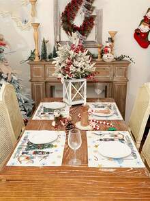 Bộ 6 tấm lót bàn ăn Giáng Sinh mùa đông họa tiết Nutcracker và cây thông Noel, hình chữ nhật, chất liệu polyester, chỉ giặt tay, đồ trang trí ngày lễ phù hợp cho bàn ăn gia đình và tiệc - A - Xem 2