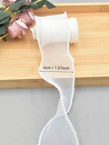 1 Roll 5 Yards Fish Tail Pearl Packaging Satin Ribbon, White Organza Mesh Pearl Ribbon Roll, Suitable For Wedding, Valentine's Day, Mother's Day, Birthday, DIY, Gift Box And Bouquet Decoration - Multicolor - View 4