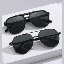 Men's Double Bridge Retro Aviator Decorative Glasses Set, 2 Different Frame Styles, Daily Street Style Travel Commute Outfit Accessory - Multicolor - View 2