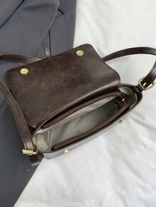 Fashion Casual Solid Color Square Flap Bag, No Pendant, Suitable For College Students/Women - Coffee Brown - View 9