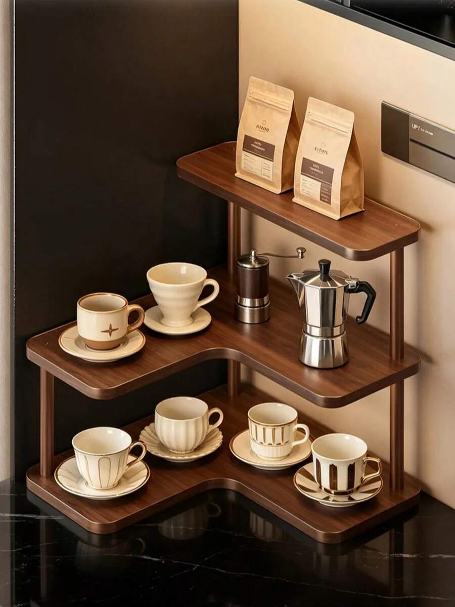 Cup Holder Desktop Corner Storage Rack Dining Table Organizer Sideboard Bar Counter Cup Coffee Mug Tea Set Organizer Shelf - Khaki - View 1