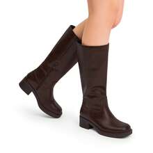 Women's Knee-High Boots, Comfortable Chunky Block Heel Pointed Toe Pull On Side Zipper Suede Slouch Riding Boots - Dark Brown - View 11