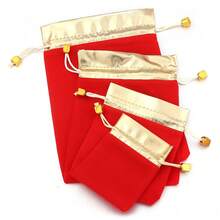 5/10Pcs Drawstring Bags With Gold Trim And CCB Large Hole Beads On Rope Ends, Jewelry Gift Storage Bags, Suitable For New Year, Wedding, Birthday Gift Packaging, Party Favor Bags - Red - View 9