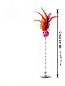 Suction Cup Spring Plush Ball Cat Toy, Interactive Feather Cat Teaser Wand, Colorful Feather + Plush Ball Interactive Cat Teaser Toy Suitable For Indoor Cats, Kitten Play And Exercise Toy, Cute Single-Player Game Toy For Bored Kittens And Adult Cats, Random Color - Multicolor - View 2