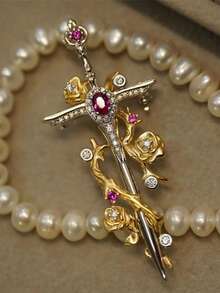 1PC Thorn Rose Sword Pendant Brooch - Retro Cross-Shaped DIY Jewelry / Brooch And Pendant Dual Use For Men/Women Alike - Multicolor - View 5