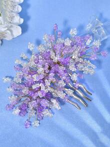 1Pc Exquisite Crystal Beaded Hair Comb Luxury Women Hair Accessory For Wedding Bridal Festival Gathering Vacation Celebration Gift Daily Wear - Purple - View 4
