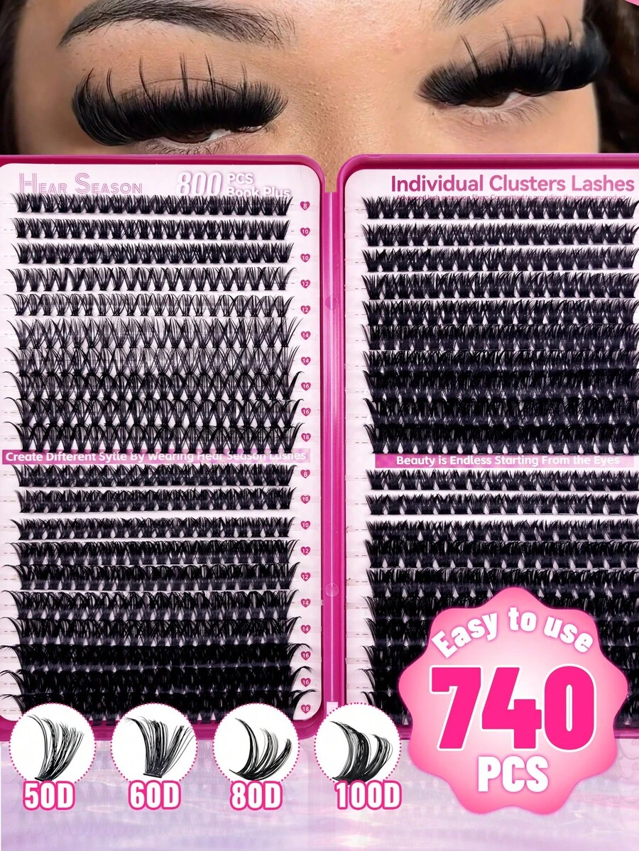800片/740片大容量混合假睫毛套組,單根睫毛,10D+20D+30D+40D / 30D+40D+50D+60D / 50D+60D+80D+100D,10-16mm D捲度華麗風格,適合DIY居家接睫 - D - 查看 1