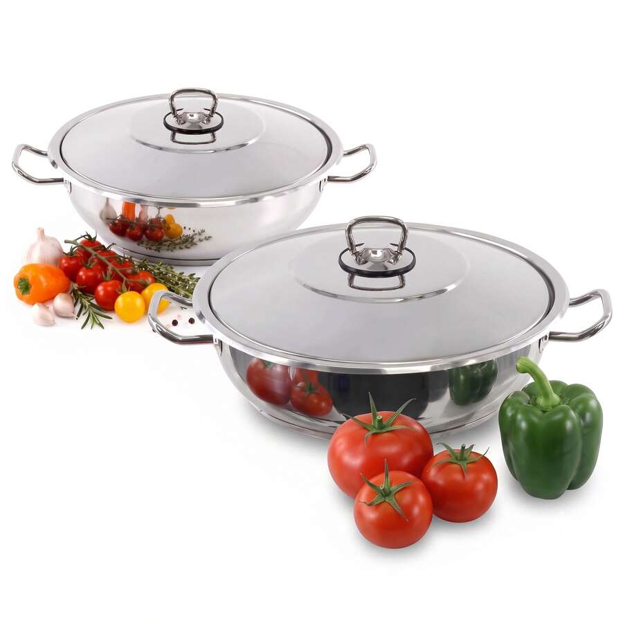 Geezy Stainless Steel Casserole Pot With Lid Shallow Induction Casserole Dish With Ovenproof Base (Not Lid) For Gas, Electric, Ceramic & Halogen Hobs, Dishwasher Proof Cookware - View 1