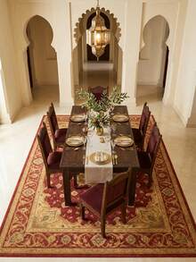 1PC Burgundy & Gold Classical Floral Area Rug, European Palace Style Faux Cashmere Rectangular Vintage Totem, Machine Washable For Living Room Bedroom Daily Home Decor, Aesthetic Home Decoration - Multicolor - View 7