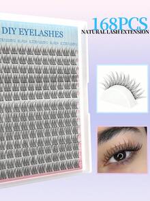168 Pcs D Curl Natural Eyelash Extension Kit, 168 Pcs Cluster Lashes Kit, Thin Eyelash Extension, 9-12mm Individual Lashes, With Lash Glue And Eyelash Extension Tweezers, DIY Home Eyelash Extension Kit, Eyelashes, False Eyelashes - Black - View 7