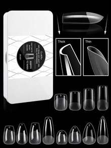 Soft Gel Nail Tips, 12 Sizes Available, Semi-Matte Full Coverage French Style Wearable Nail Patches, Thin Front Thick Back, Better Fit - Clear - View 1