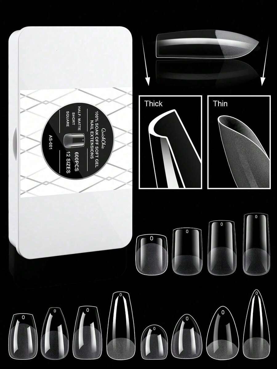 Soft Gel Nail Tips, 12 Sizes Available, Semi-Matte Full Coverage French Style Wearable Nail Patches, Thin Front Thick Back, Better Fit - Clear - View 1
