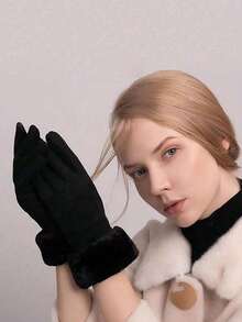Thickened Winter Touchscreen Gloves With Wool Lining, Windproof And Warm, Suitable For Cycling And Daily Wear, Fashionable Style And Multifunctional, Also Can Be Used As Halloween And Christmas Accessories, Ideal Gift Choice For Winter - A - View 3