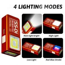 Senter LED Mini dengan Sumber Cahaya Ganda, Dapat Diisi Ulang USB, Alas Magnetik, Lampu Darurat Klip Pena, 4 Mode Pencahayaan, Lampu Samping COB Merah/Biru, Senter Multifungsi untuk Luar Ruangan, Cocok untuk Perjalanan, Berkemah, Memancing, Mendaki, Keadaan Darurat, dan Penggunaan Sehari-hari di Rumah - Beraneka warna - View 3