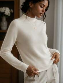 HEYMINI 100% Cashmere, Women's Soft & Comfortable Cashmere Sweater, Long Sleeve Regular Fit Knit Pullover, Autumn/Winter Fashion - White - View 10