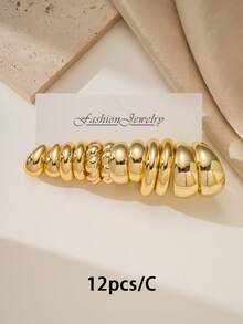 12/36pcs CCB Fashion Minimalist Style, Water Drop C-Shaped Textured Women's Fashion Gold Multi-Element Earrings Set, Versatile Daily Wear, Suitable For Women's Daily Wear, Dating, Party, Gift For Friends - Gold - View 6