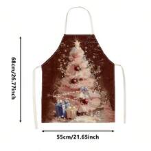 1pc Soft Pink Christmas Tree Print Apron - Sleeveless Design, Durable And Comfortable Fit, Featuring Vintage Christmas Tree, Bow, Berry Gift Box And Snowflake Pattern, Suitable For Cooking, Baking And Home Cleaning, Household Cleaning, Housework Apron, Hand-Painted Holiday Gardening Apron, Fun Christmas Holiday Gift - Multicolor - View 8