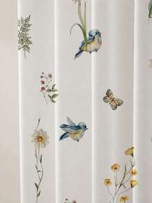 2PCS Wildflower Bird Butterfly Print High Density Mesh Curtains, Light Filtering Rod Pocket Window Curtains - Pink - View 7