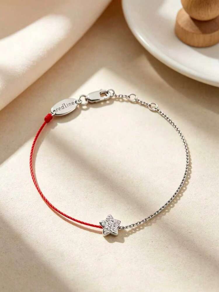 Elegant Rhinestone Clover Braided Rope Bracelet, Suitable For Daily Wear, Dating And Casual Occasions - Thin Cord Diamond Star Bracelet - View 5