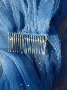 Starry Glitter Blue Long Floor Veil, Flowy Tulle Veil For Party & Evening Dress - Multicolor - View 4