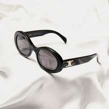 Celine Black Oval Frame Women's Glasses, UV Protection, Fashion Beach Summer Style - Black - View 10