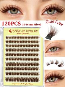 MENGJIESHANGPIN 120pcs Glue-Free Brown False Eyelashes Natural Curly Voluminous Messy Long-Lasting 10-16mm Lash Extensions YY06 - View 7
