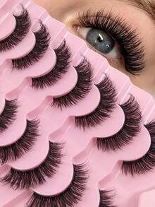 7 Pairs Faux Mink Strip Lashes Natural Look Fluffy 3D Volume Cross Wispy Soft Eyelashes For Party & Travel Makeup - Black - View 7