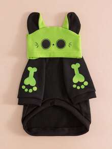 LUCKIE PAL 1pc Halloween Cartoon Pet Hooded Sweatshirt Space Skeleton Rib Planet Rocket Cat Print Spring Autumn Thin Breathable Dog Clothes Suitable For Small And Large Dogs And Cats Indoor And Outdoor - Black - View 7