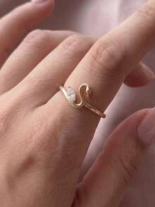 1pc Gold-Plated Copper Horse Eye Zirconia Swan Ring, Animal Shaped Ring, Women's Ring, Girls' Accessory, Elegant Romantic Delicate Style, Suitable For Daily Commute, Date Matching, Can Be Used As Valentine's Day Gift - A - View 1
