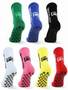 1/5 Pairs Men's Anti-Slip Sports Socks, Rubber Sole Grip Points, Non-Slip Football Socks, For Fitness, Soccer, Training & Daily Wear - Multicolor - View 1