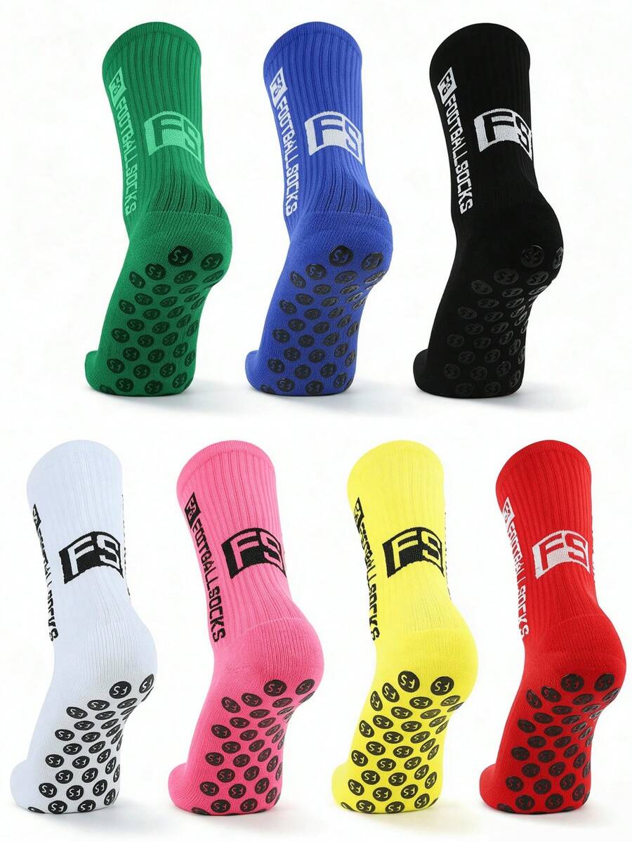1/5 Pairs Men's Anti-Slip Sports Socks, Rubber Sole Grip Points, Non-Slip Football Socks, For Fitness, Soccer, Training & Daily Wear - Multicolor - View 1