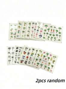 12/6/1pc Random Style Tropical Plant Coconut Tree Nail Stickers, Vacation Style Leaf Beach Nail Art Stickers, Self-Adhesive Nail Decoration Stickers - Multicolor - View 10