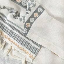 1pc Bohemian Style Tassel Tablecloth, Linen Striped Geometric Print Table Cover, Rustic Farmhouse Decor Tablecloth, Suitable For Dining Room, Kitchen, Party, Rectangular, All Season Use - Beige - View 6