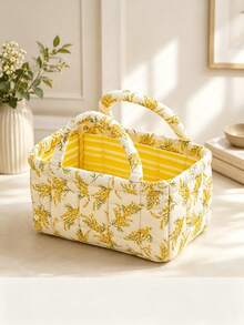Floral Fabric Storage Basket With Handle, Quilted Organizer, Suitable For Bedroom, Bathroom, Closet, And Shelf, Portable Clothing And Cosmetic Storage Box, Home Decor, Shelf Baskets - Multicolor - View 11