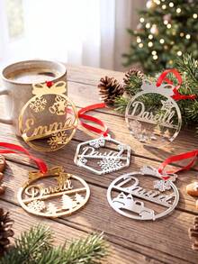 Custom Acrylic Christmas Decor - Personalized Name Pendant, Laser Cut Christmas Tree Ornament, 2026 First Christmas Gift For Family, Couples And Friends, Christmas Ball Name, Laser Cut Name Tag, Christmas Pendant, Red Hanging Rope - Multicolor - View 3