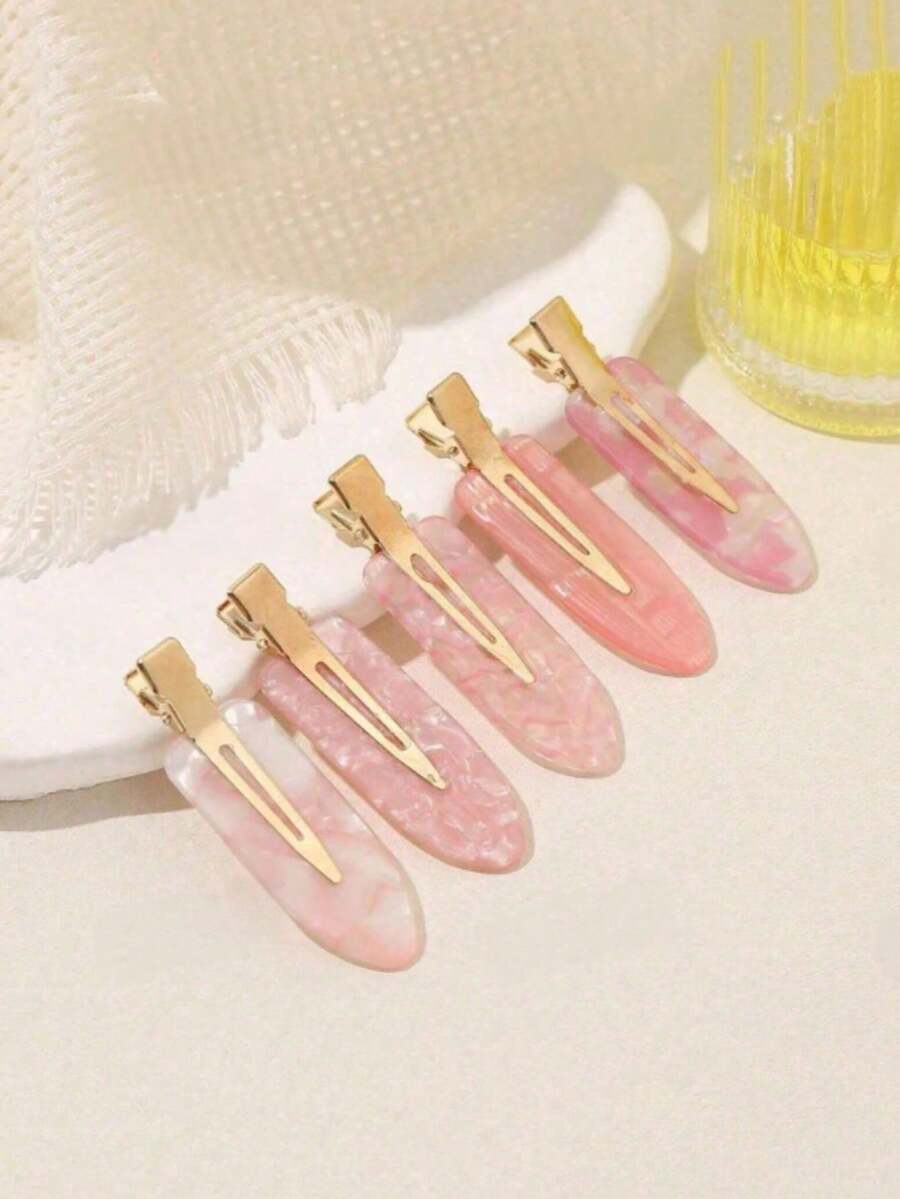 5pcs Minimalist Seamless Hair Clips Suitable For Daily Wear - Pink - View 1