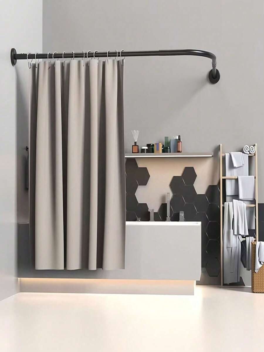 Adjustable L-Shaped Shower Curtain Rod: Rust-Resistant Stainless Steel, Wall-Mounted, Suitable For Multi-Purpose Use In Bathroom