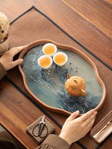 1PC New Style Dry Tea Tray Landscape Bamboo & Glass Tea Tray Home Tea Set Tea Tray High-End Tea Cup Holder Tea Tray Tea Set Tableware Storage Tray Multi-Function Storage Tray - Multicolor - View 8