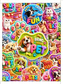 50Pcs Colorful Pet Themed Stickers Featuring Dog Cat With Fun Letter Slogans, Waterproof Vinyl Decals For Journals, Luggage, DIY Crafts, Gift - Multicolor - View 2