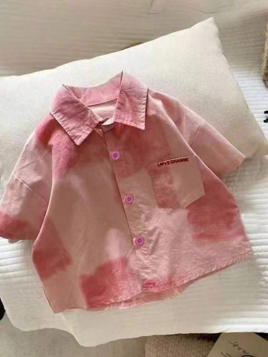 Boys' Short Sleeve Summer New Floral Shirt, Korean Style Little Boy Top, Lightweight Slightly Sheer Fabric, Easy To Wrinkle, Suitable For Summer - Pink - View 1