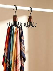 Vintage Style Wooden & Iron Rotating Storage Hook Rack, 8 Curved Round Head Hooks, 360° Rotating Design, Space-Saving Vertical Hanging Organizer, Suitable For Handbags, Scarves, Belts, Hats, Ideal For Daily Home Storage, Bedroom And Closet Use, All Seasons - Multicolor - View 6