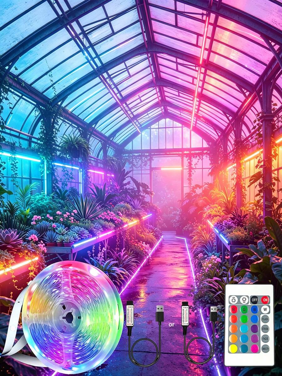 1 Roll 1m/3.3ft~15m/49.2ft Battery Powered LED Light Strip (Includes Battery) RGB Color Changing Dimmable LED Light, With 24-Key Controller, Suitable For Bedroom, Living Room, Home Room, Camping And DIY Decoration - 3535RGB - View 1