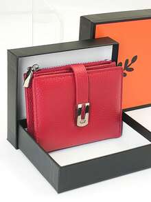 Women's Genuine Leather Short Wallet, Fashionable Snap Closure, Magnetic Opening, Multi-Function Anti-Theft RFID Blocking, Bi-Fold ID Card Holder, Zipper Coin Purse, Exquisite Gift Box Packaging, Perfect Gift - Multicolor - View 18